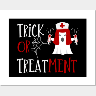 Trick or treatment funny Nurse Halloween ghost in Nurse hat design Posters and Art